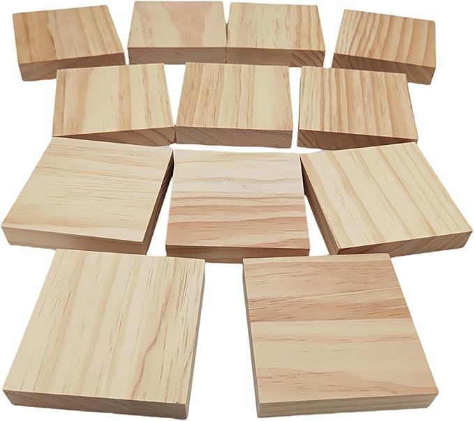 12PCS Unfinished Wood Square Blocks for Crafts, 4x4x0.8in Blank Wooden Squares Pine Wood Boards for Wood Carving,DIY Wood Coasters,Painting & Burning