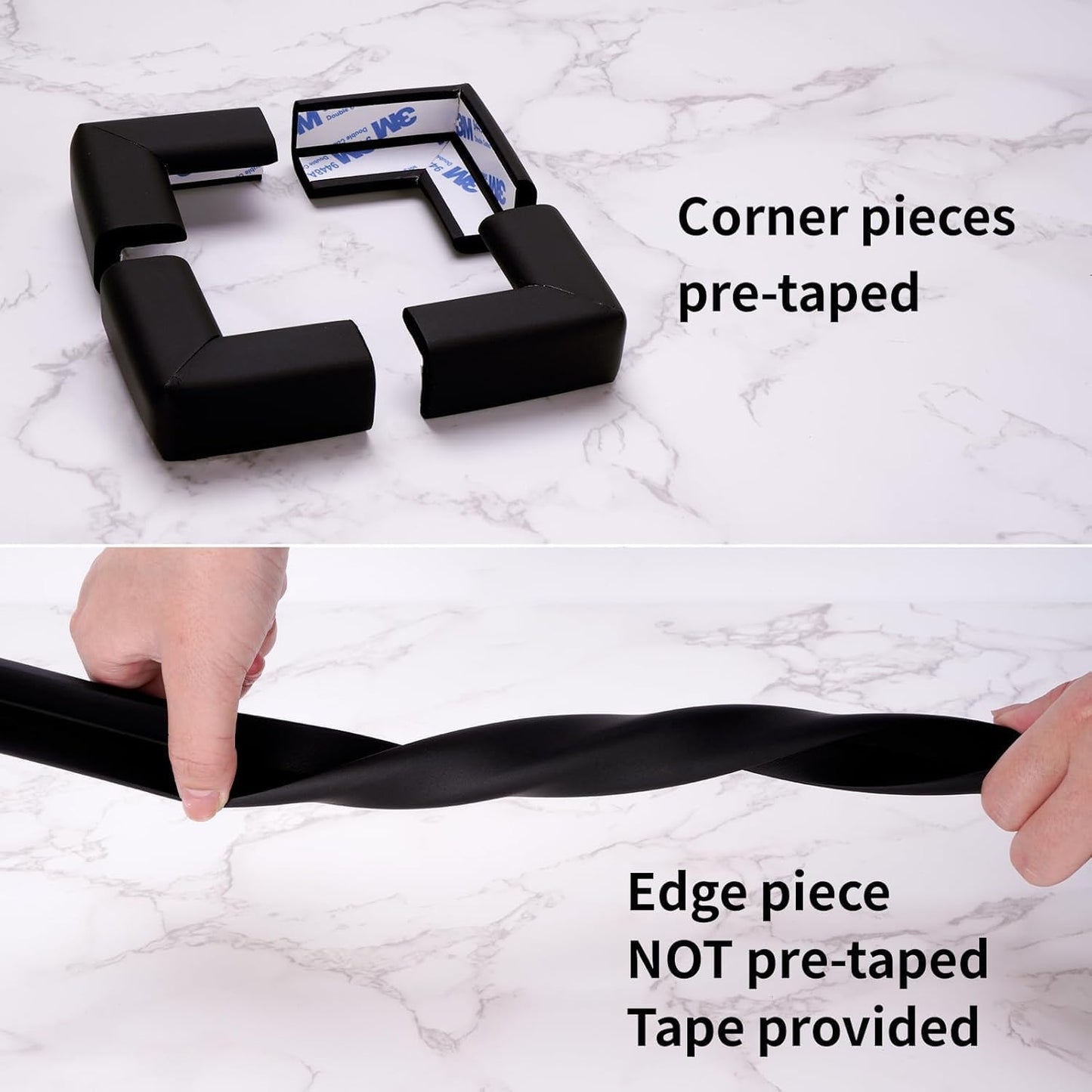 Baby Proofing Edge and Corner Guards, 2 Pack Safety Furniture Bumper with 3M Double-Sided Tape, Child Corner Protector for Fireplace, Table, Stair, Cabinet (Black)