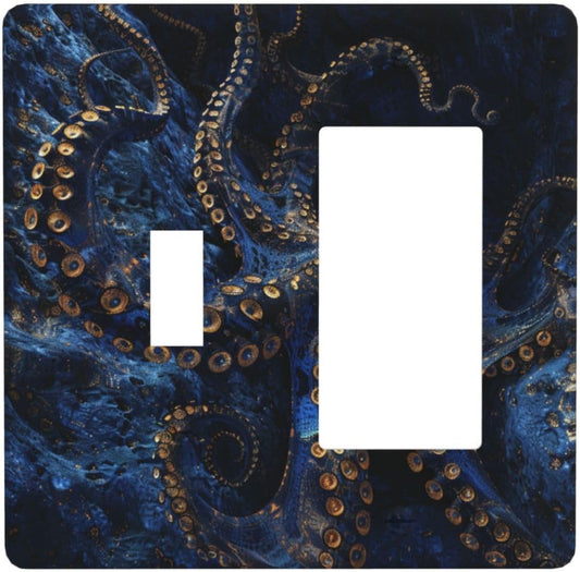Decorative Outlet Covers Horror Night Blue Ocean Evil Octopus 2 Gang 1 Gang Wall Plate Cover Single Toggle Rocker Combo Light Switch Cover Plate Face Plate for Bathroom Home Decor