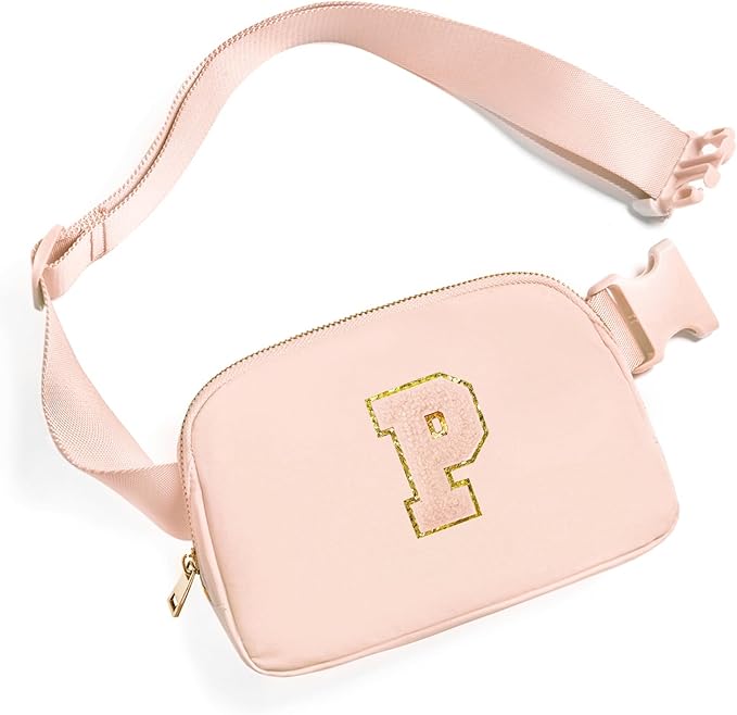 Gitus Gifts for 8 9 10 11 12 Year Old Girls Belt Bag Fanny Pack Crossbody Bags with Initial Letter Patch Cute Stuff Birthday Gifts for Teen Girls Women Personalized Trend Stuff (Coral Pink-P)