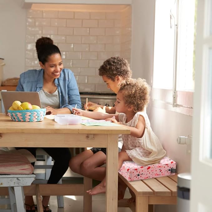 Zicac Portable Toddler Booster Seat for Dining Table, Safer Non-Slip Kids Booster Seat with Double Adjustable Straps, Washable Detachable Strong Support Increasing Cushion for Child (Pink)
