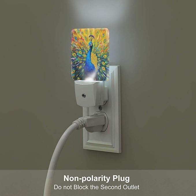 Led Night Light, Abstract Peacock Decorative Plug in Nightlights,with Smart Auto Dusk to Dawn Night Light for Bedroom, Kitchen, Nursery, Bathroom