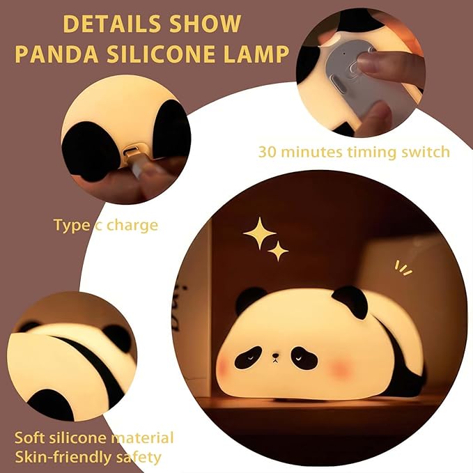 Cute Panda Night Light with Timer, Food-Grade SiliconeTouch NightLight for Baby Nurseries Dimmable Adorable Lamp for Bedrooms, Breastfeeding-Friendly Night Light, Soft Children's Gifts