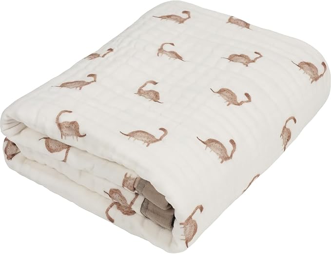 Organic Cotton Muslin Baby Blanket for Boys & Girls - Luxurious Soft Toddler Quilt for Swaddling - Gender Neutral Blanket - Baby and Toddler Gift - Dinosaur