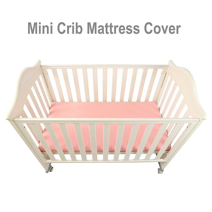 Onacosht Pack n Play Sheets 2 Pack for Baby Girl, Stretchy Jersey Knitted Playard Fitted Sheets Portable Mini Crib Mattress Cover, Watercolor Green Leaf and Plain Pink