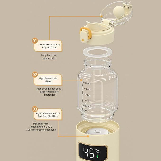 Portable Bottle Warmer, 15000mAh Battery Adjustable Temperature Rechargeable Cordless Baby Milk Warmer for Travel Outdoor Use
