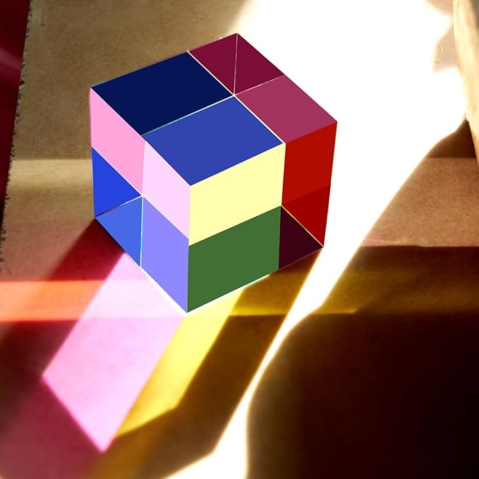 CMY Color Cube, 40mm (1.6 inch) Mixing Colorful Acrylic Prism, Physics Toy and Desktop Decor, Educational Toys Gift for Kids, 4cm