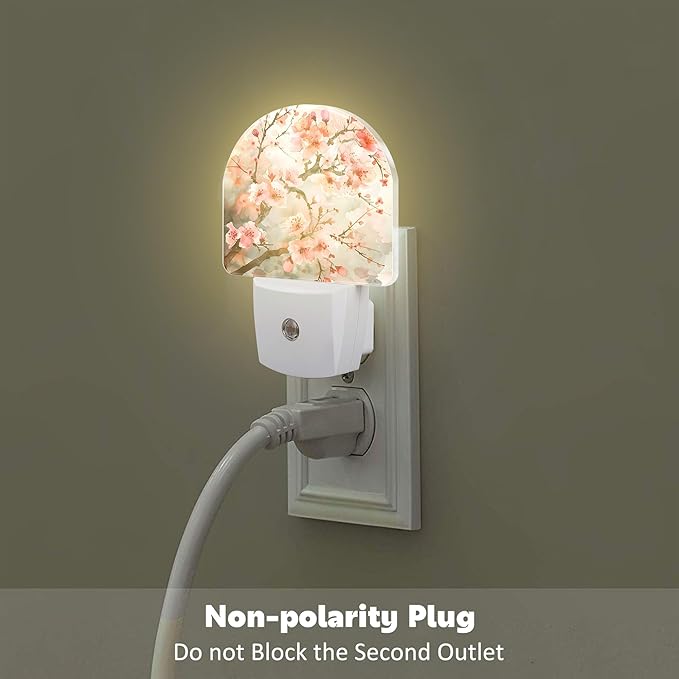 Cherry Blossom Tree Night Light Plug into Wall,Pink Watercolor Cherry Blossom Flowers Dusk to Dawn Night Light Plug in,0.5w Energy Saving NightLight for Kids Boys Girls Home Decor