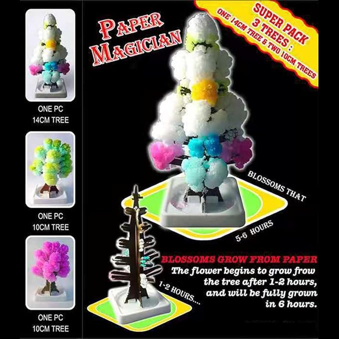 3 in 1 Mini Christmas Tree Magic Growing, Paper Tree Colorful DIY Crystal Growing Kit/Ornaments Decoration Toy Novelty Xmas Gift Boys Girls Science Kits & Toys Learning Guide (B)