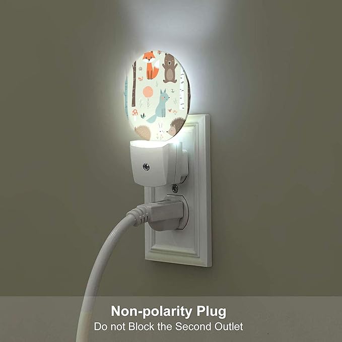 Axayaz Animal Night Light Plug Into Wall Fox Bear Bunny Elk Hedgehog Birds Mushrooms Trees Cartoon Flower Auto Sensor LED Dusk to Dawn Light for Bedroom Staircase