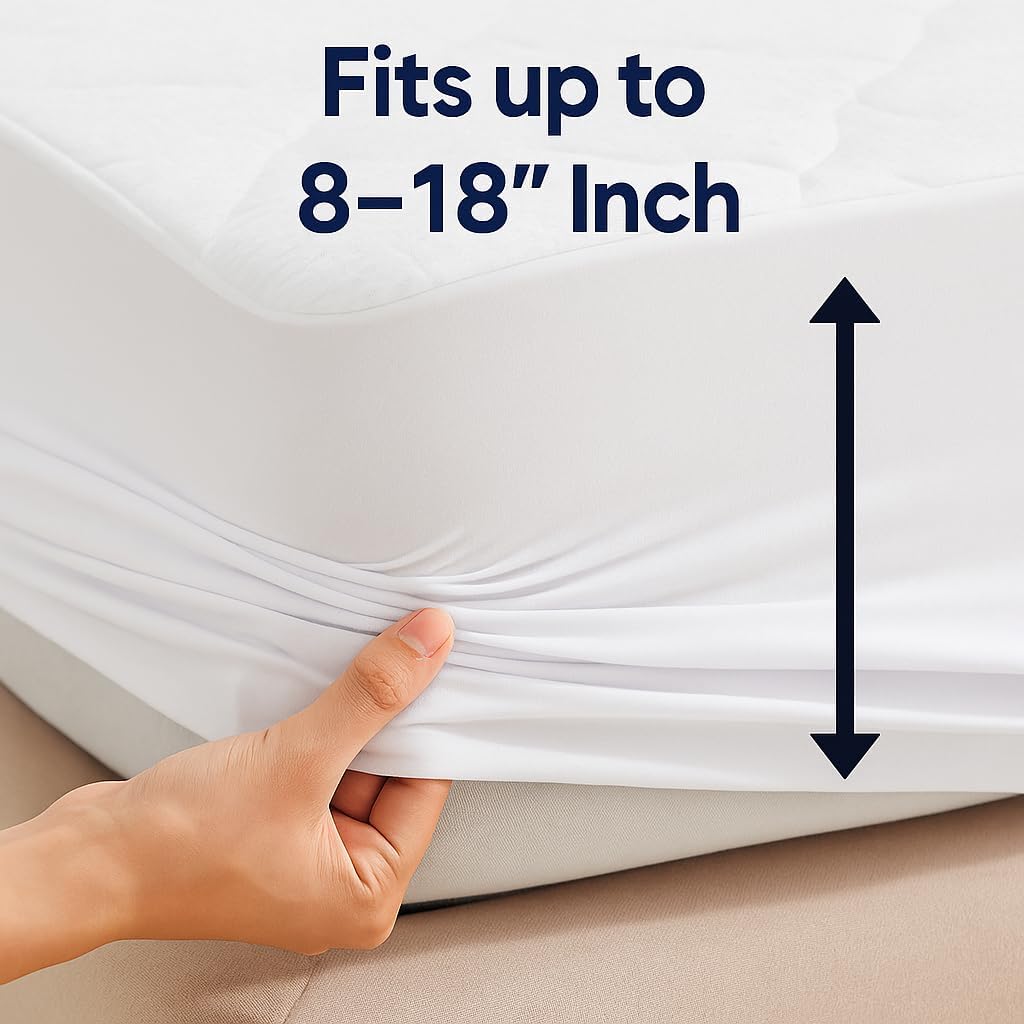 Waterproof Mattress Protector – Full – Soft & Noiseless Terry Cotton Cover – Cooling, Breathable – Deep Pocket with 360° Elastic – Machine Washable – Kids, Pets & Light Sleepers