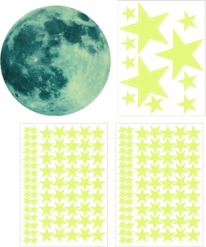 Glow Stars and Full Moon Wall Stickers for Starry Sky,Glowing Star Beautiful Wall Decals for Any Room,Beautiful Wall Decals for Kids Gift,Glow in The Dark Stars Light Your Ceiling