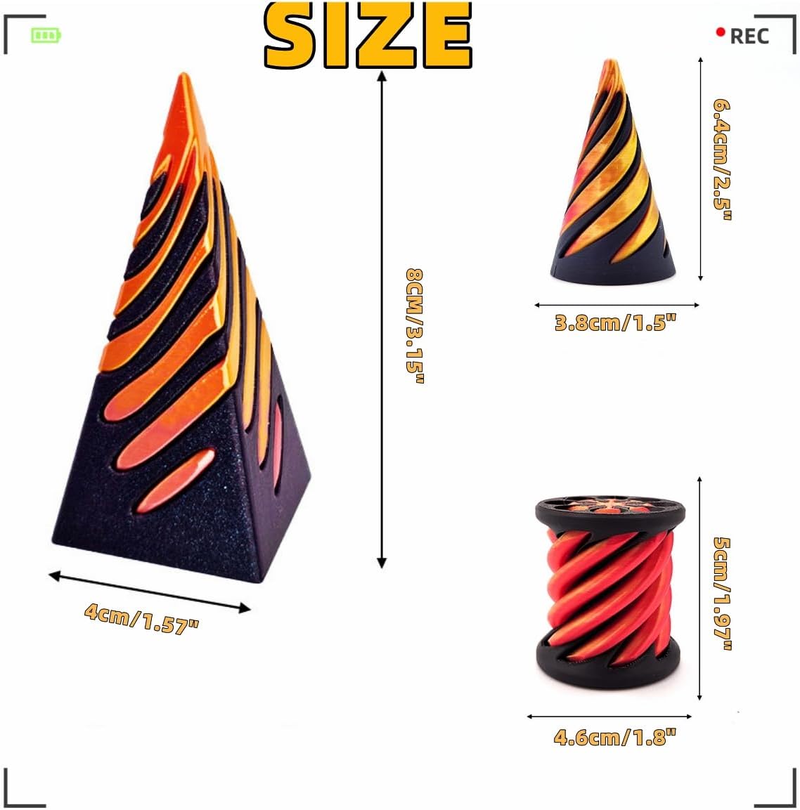 3 PCS Impossible Cone,Spiral Cone Fidget Toy,Pyramid Passthrough Sculpture,3D Printed Spiral Cone,Desk Toy,Mini Cone Funny Desktop Decoration for Home Office Desk (3pcs (Pyramid+Cone+Cylinder))