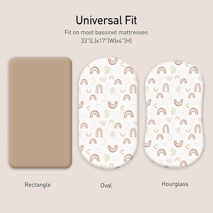 Gllquen Baby Bassinet Sheets 2 Pack, 100% Organic Cotton Bassinet Fitted Sheets for Girls Boys, Soft & Breathable Unisex Baby Mattress Sheet for Standard Bassinets 33"x17"(Khaki)