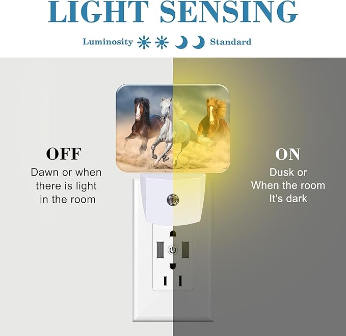 Horse Running in Desert Night Light Plug into Wall, Cool Horse Night Light with Dusk to Dawn Sensor for Kid Girls Boys Women Men Room, Hallway, Kitchen, Bathroom, Stairs Decor