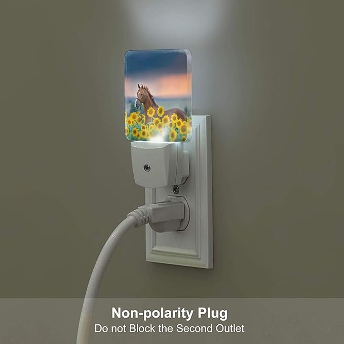 Sunflower Farm Animal Horses Night Light,Plug Into Wall with Dusk to Dawn Light Sensors, Warm Nightlights for Bedroom, Bathroom, Hallway, Kitchen, Gifts Ideal for Boys Girls Women Men