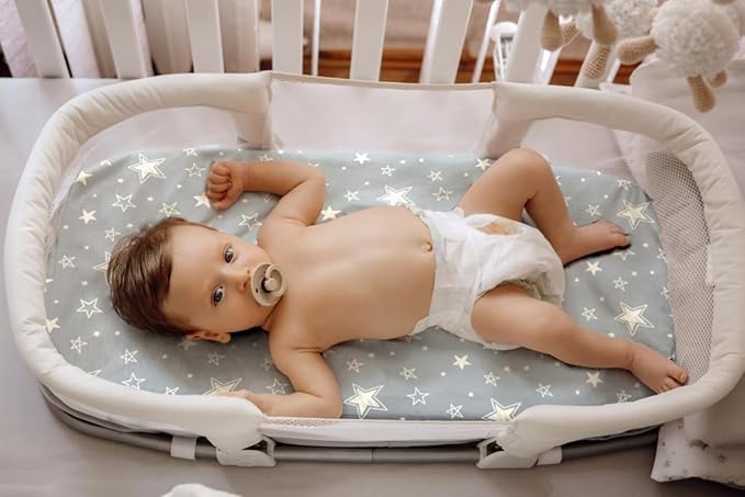 4 Pack Star and Moon Neutral Unisex Fitted Baby Sheets Set for Baby Boys or Girls (Bassinet Sheets)