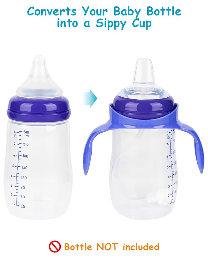 Sippy Cup Soft Spout Conversion Kit for Lansinoh Baby Bottle, Toddler Transition Kit with Silicone Sippy Spout Nipple, Weighted Straw, Bottle Handle, Cleaning Brush, 3 Pack, 6m+