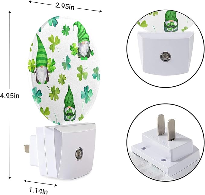EKOBLA Cute Patrick's Gnome Night Light Green Shamrock Clover Leaves Plug-in Nightlights Auto Sensor LED Plug-in Nightlights for Men Women Girls Boys Home Decor