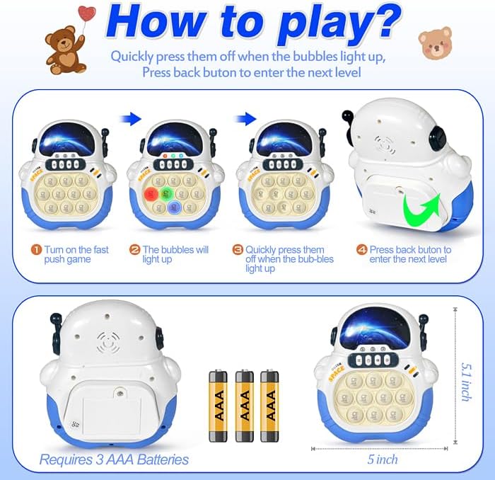 Quick Push Game Fidget Toys for Kids, Quick Push Pop Game 6 Modes Games, Fast Push Bubble Game, Pop Game Fidget Sensory Toys, Christmas Birthday Gifts for 3-12 Year Old Girls Boys