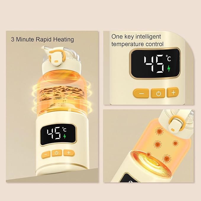 Portable Bottle Warmer Adjustable Temperature Rechargeable Cordless Baby Milk Warmer for Travel Outdoor