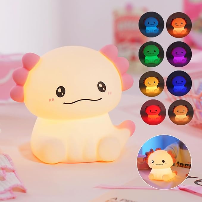 Cute Cartoon Nursery Night Lights, Animal Design Safe Silicone Soft LED Nursery Lamp for Toddler Room Decoration (Axolotl)