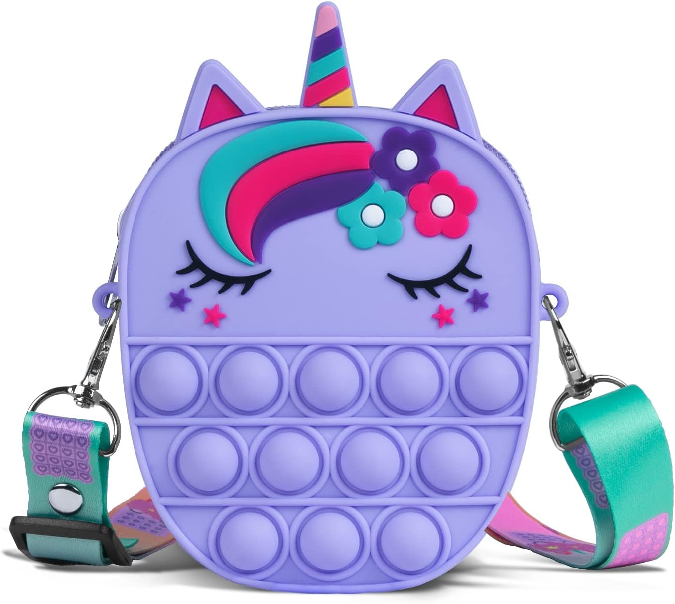 Pop Bag it, Fidget Bag, Pop Purse for Girl and Women Pop Bag with Unicorn Pop Toy, Anti Stress Silicone Poppet Bag Fidget Shoulder Bag, Best Gifts