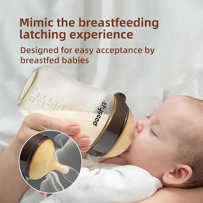 Thyseed PPSU Natural Breast-Like Bottle with Nipple(10 Months+),10oz，2pack