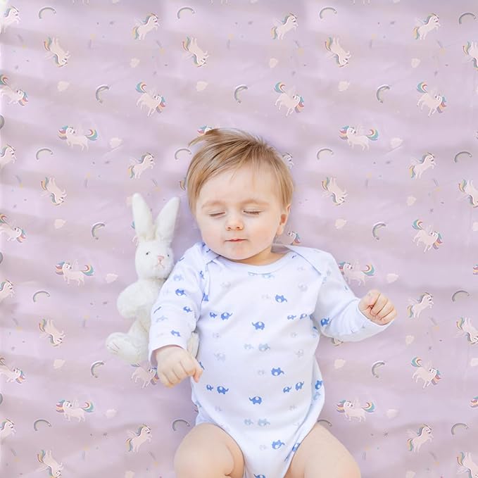 Wowelife Unicorn Crib Bedding Set 3 Pieces Baby Girl Crib Bed Set Crib Comforter Set for Girls Nursery Bedding Set Purple Include Baby Comforter, Skirt and Sheet, Purple