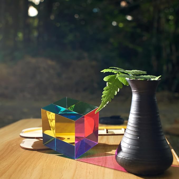 CMY Mixing Color Cube, 80mm (3.15 inch) Acrylic Prism for Home or Office Decoration, CMYcube Physics Toys Science Educational Gift for Kids, 8cm