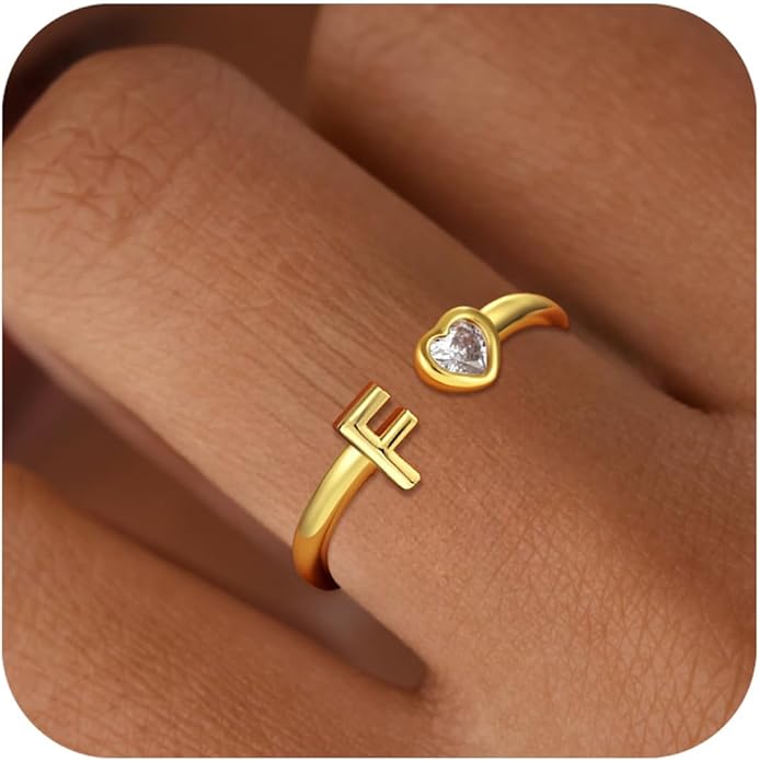 C-leen Gold Initial Rings for Girls Women - Dainty 18K Gold Plated Adjustable Letter Rings Teen Girls Gifts Trendy Stuff Initial Ring Teen Girl Birthday Gift for Girl Non Tarnish