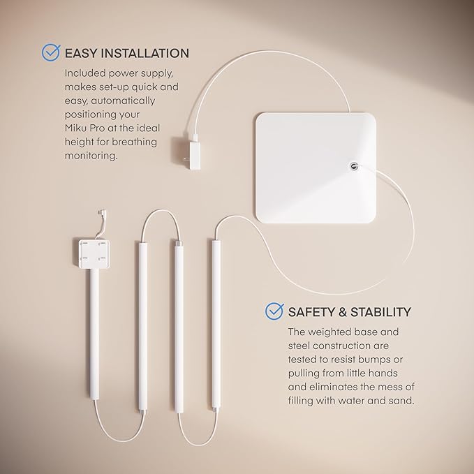 Miku Pro Smart Baby Monitor with Camera, Track Live Breathing with No Wearable, Real-Time Alerts, Sleep Analytics, 1080p Wi-Fi Video, Night Vision, and 2-Way Audio, Wall Mount & Floor Stand Included