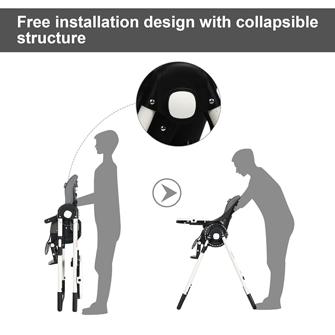 INFANS High Chair for Babies & Toddlers, Foldable Highchair with Multiple Adjustable Backrest, Footrest and Seat Height, Removable Tray, Detachable PU Leather Cushion, Built-in Rear Wheels (Dark Grey)