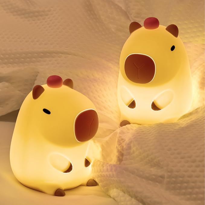 ShopHar Capybara Night Light, Cute Adorable Animal Nursery LED Night Lamp, USB Rechargeable Timing Dimming Sleep Table Lamp with Touch Sensor for Bedrooms, Living Room