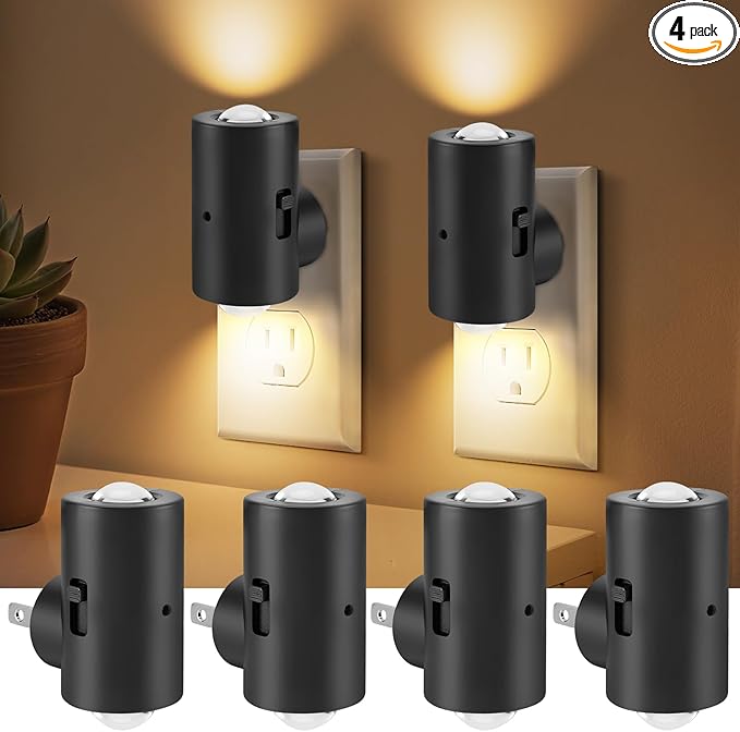 LED Night Lights Plug into Wall,Dimmable Plug in Night Light, Dusk to Dawn, 0-200LM Bright Nightlight Auto-On/Off, 3000K Night Lights for Bedroom Hallway Stairway, 4 Pack