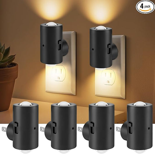 LED Night Lights Plug into Wall,Dimmable Plug in Night Light, Dusk to Dawn, 0-200LM Bright Nightlight Auto-On/Off, 3000K Night Lights for Bedroom Hallway Stairway, 4 Pack
