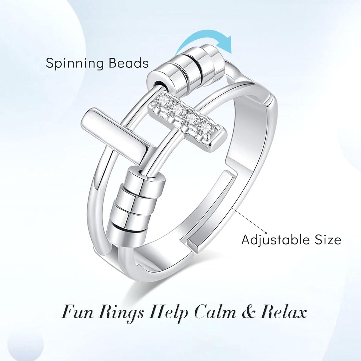 INFUSEU Funny Spinner Fidget Rings for Women Girls Anti Anxiety Stress Worry, Adjustable Size