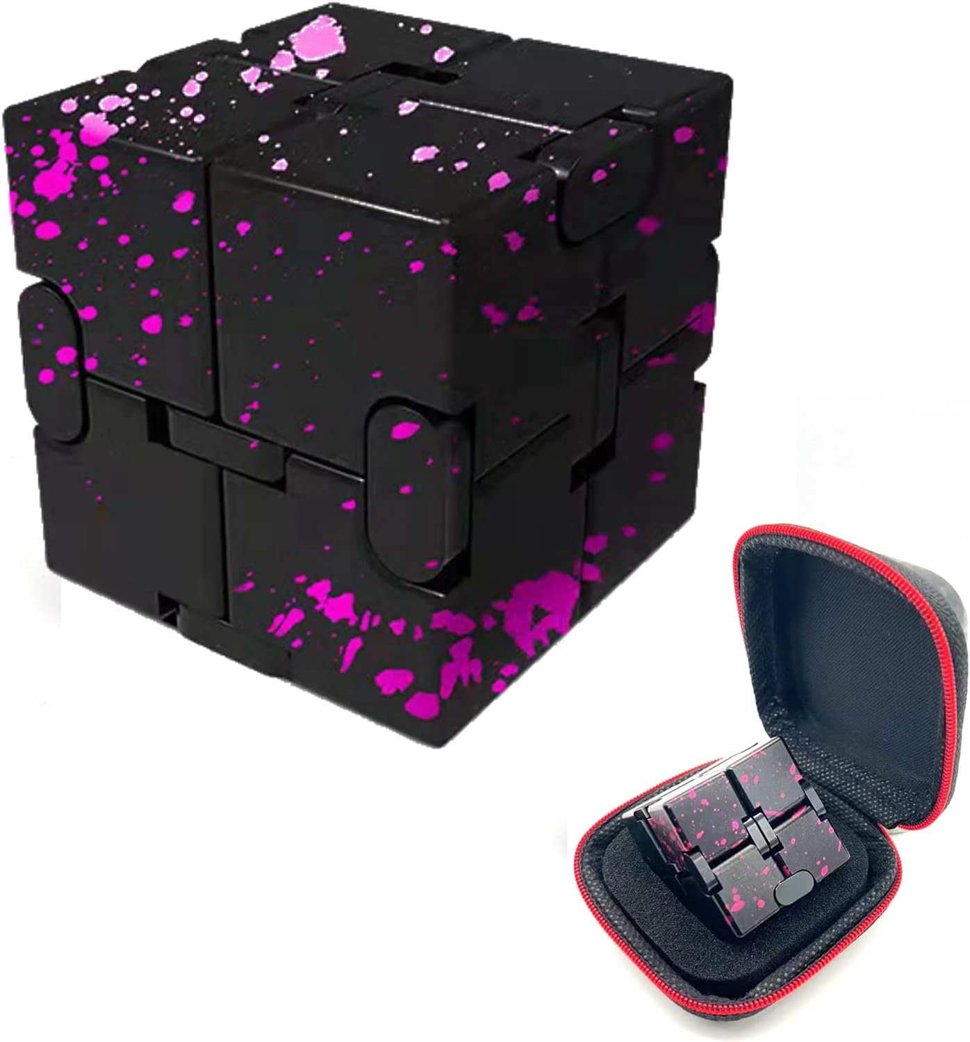 Metal Fidget Infinity Cube Toys for Men Gadgets Anxiety Stress Relief Aluminum Alloy Material (Black & Pink)