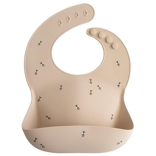 mushie Silicone Baby Bib | Adjustable Fit Waterproof Bibs (Bees)