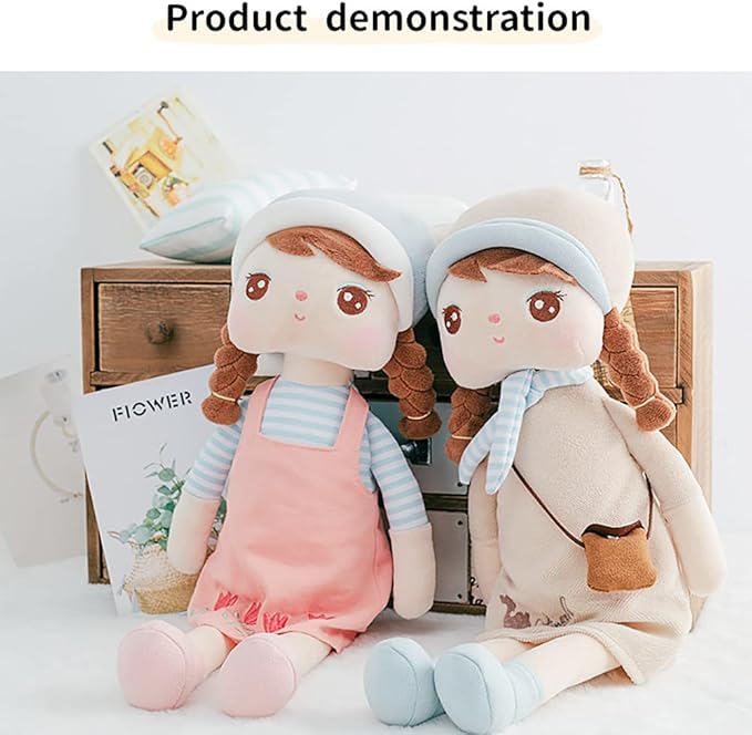 16" Exclusive Princess Doll, Cute Pigtail-Girl with a Hat Plush Doll, Soft Dolls Baby Girl Gifts, Non-Toxic Soft Skin-Friendly PP Cotton Plush Stuffed Angela (Bright Orange)