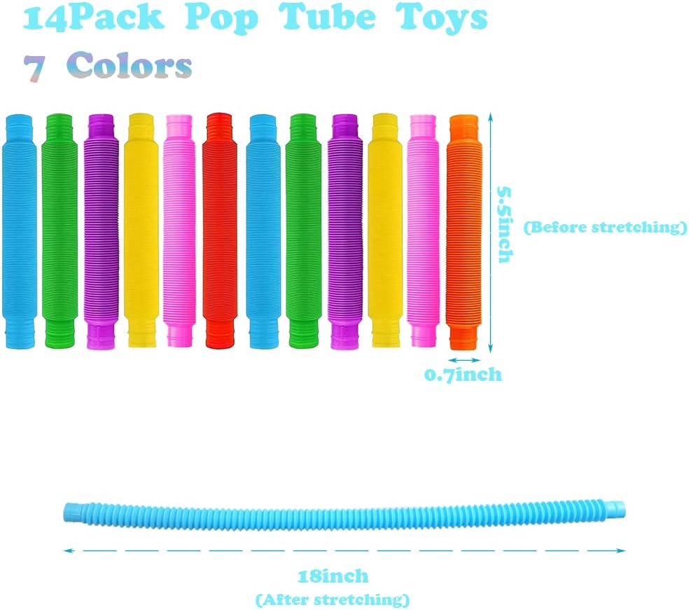 Pop Tubes, 14Pack Pop Tube Fidget Toys for Kids and Sensory Toys for Children and Adult, Fidget Tubes for Stress and Anxiety Relief, Learning Toys for Toddlers