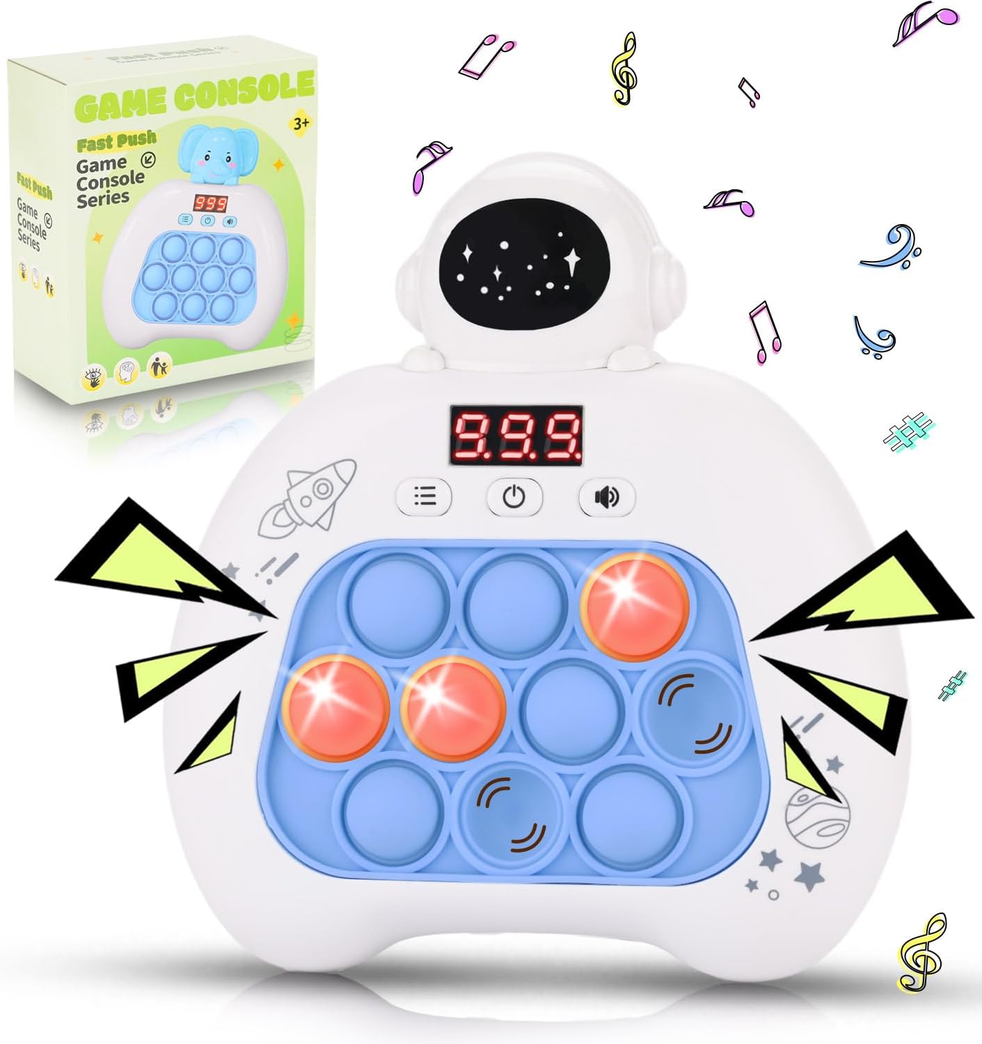 Quick Push Console Game, Pop Game Light up Fidget Toy, Handheld Puzzle Game Fast Push Bubble Game with Game Clearance Screen for Kids Teens Adults (Astronaut)