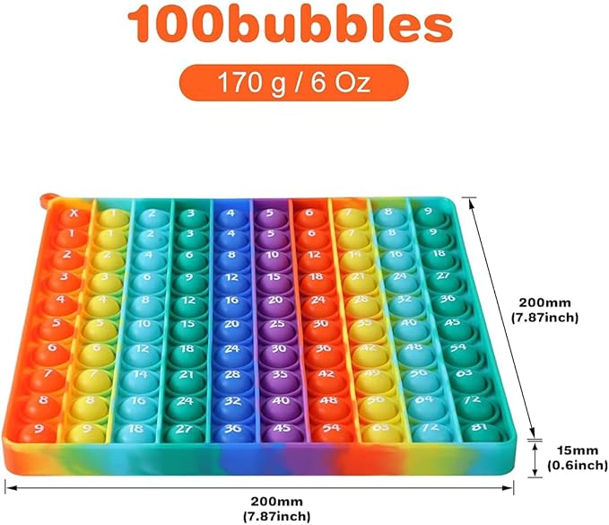 Large P0pp with Numbers, Rainbow Square Dimples Fidgett Ttoy 100 Bubble Math Toy Learning Tool for Teachers to Make Various Math Operations Poppers for Kids (1-100 Numbers)