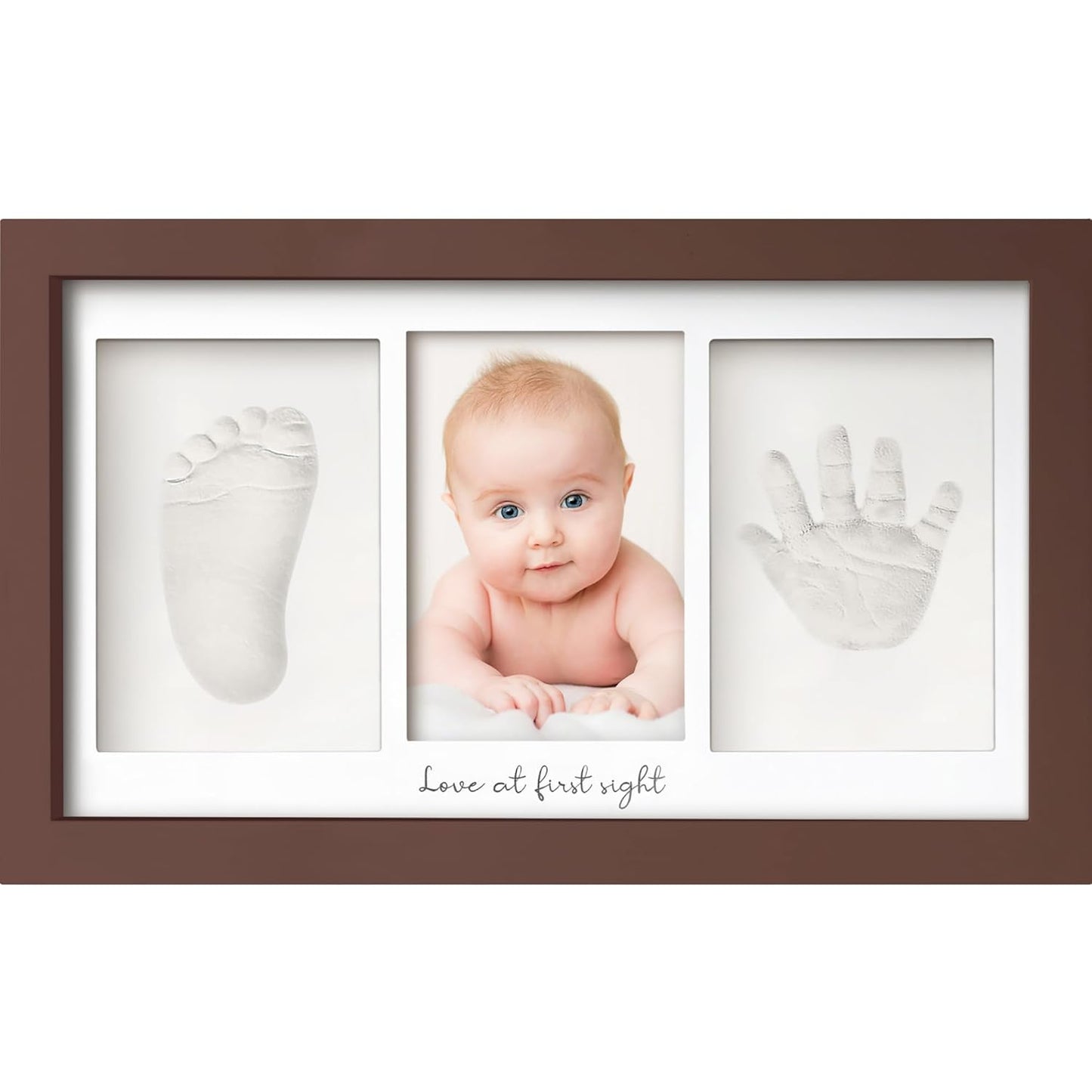 Baby Hand and Footprint Kit - Clay Handprint Keepsake Frame, Newborn Nursery Picture Frame, Personalized New Mom Gifts for Baby Shower & Registry (Cedar)
