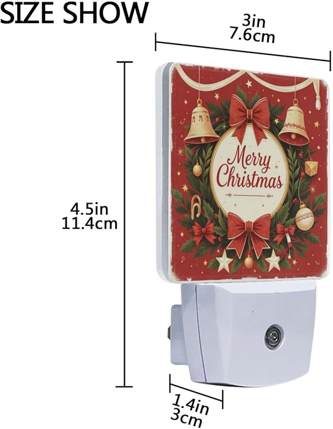 Aslsiy Night Light for Kids Merry Christmas Garland Bell (3) Plug in Wall Lamp LED Dusk to Dawn Sensor Energy Saving Nightlight for Boys Girls Men Women