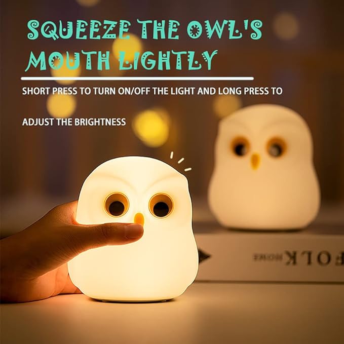 Cute Owl Kids Night Light,USB Rechargeable Cute Animal Lamps,Creative Feeding Light at Night LED Color Changing Soft Silicone Lamp Christmas Bedside Lamp Kawaii Children Room Desk Decor Birthday Gifts