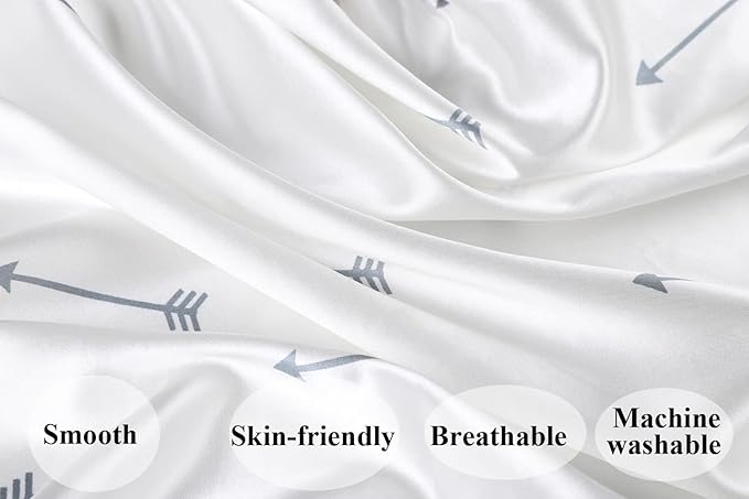 Satin Nursing Pillow Cover Set - 2 Pack Ultra Soft Silk, Compatible with Boppy Pillow for Breastfeeding, Protects Baby Hair & Skin - Grey Arrows & Stars