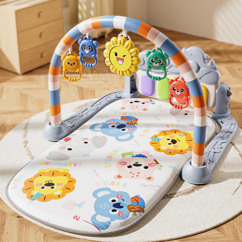 Alive Lovely Baby Gyms Play Mats, Musical Activity Center Baby Piano Gym Mat, Music and Lights Tummy Time Padded Mat for Newborn Newborn 0 to 3 6 9 12 Months