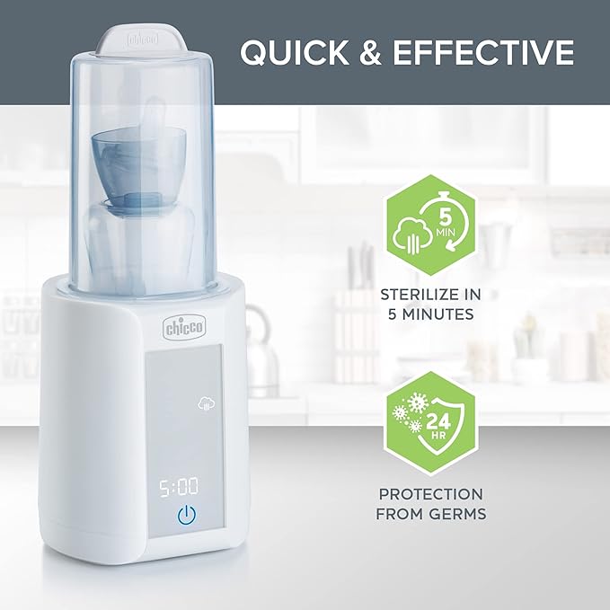 Chicco Digital Bottle Warmer & Sterilizer for Baby Bottles and Milk Bags | Eliminates 99.9% of Germs | 4 Heating Options | Digital Touchscreen| Automatic Shut-Off & Sound Alert (Pack of 2)