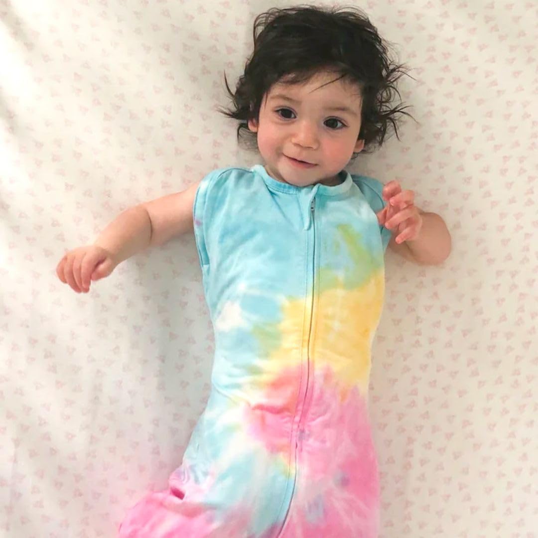 Happiest Baby Sleepea 5-Second Swaddle - 100% Organic Cotton Baby Swaddle Blanket - Doctor Designed Promotes Healthy Hip Development (Tie Dye Rainbow, X-Large)